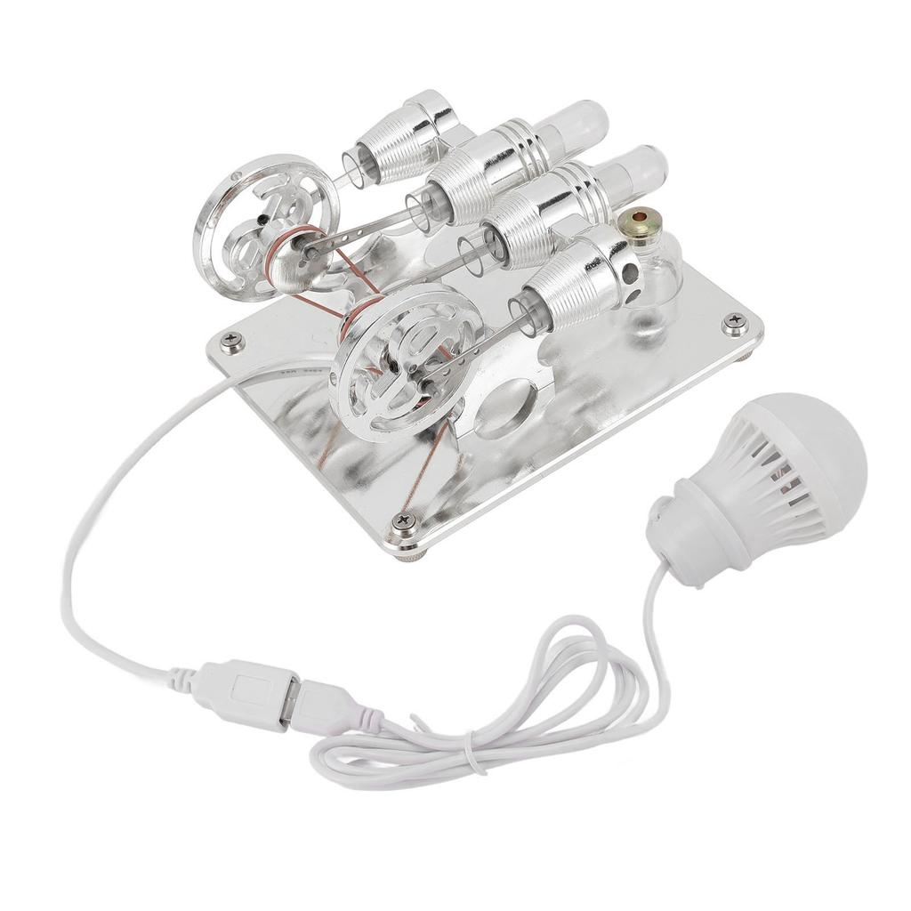 4 Cylinder Hot Air Stirling Engine DIY High Hardness LED Light Stirling Engine for Kids Students