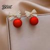 Women Ear Studs 1 Pair Earrings Rhinestone Bow Red Faux