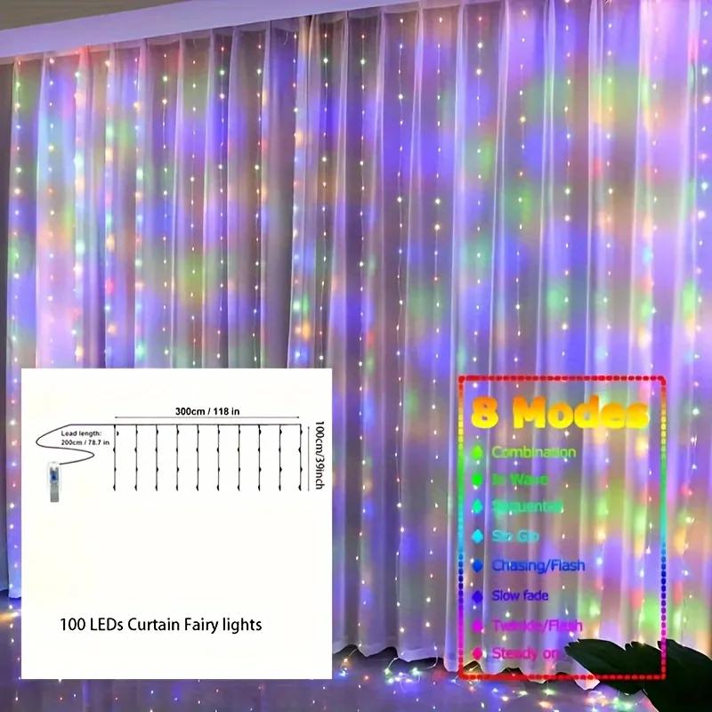 300 LED Fairy Light Curtain USB Remote Control 8 Modes String Lights Christmas Wedding for Bedroom Wedding Party Xmas Decoration