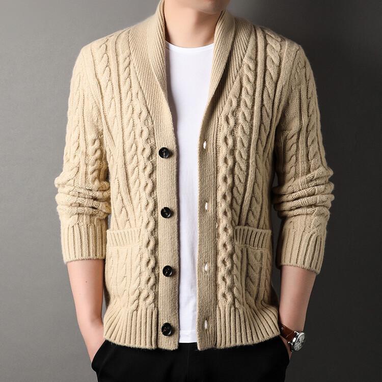 Maglione a coste con revers - Stile britannico, manica lunga per autunno e inverno