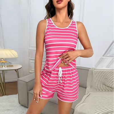 Summer Women Pyjamas Sexy Stripe Tank Tops and Shorts Pijama Casual Loose O-Neck Pajamas Set Loungewear 2 Pieces Set Sleepwear