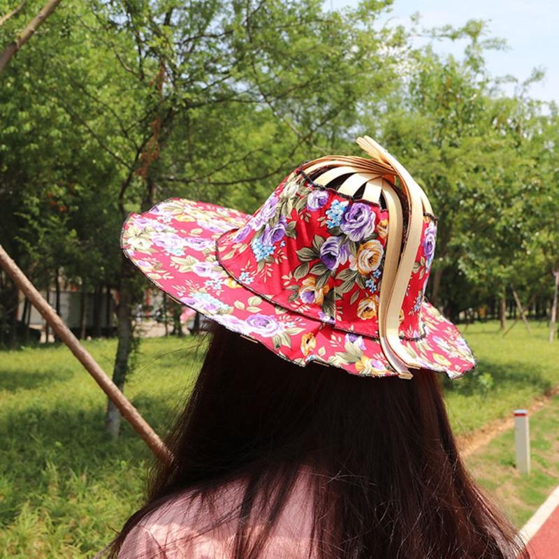 Hat for Traveling Adjustable Hat to Handheld Folding Fan Foldable Bamboo Hat and Fan Summer Beach Foldable Hat and Fan