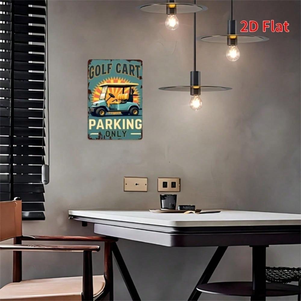 Retro Golf Cart Parking Sign Vintage Metal Wall Decor 8x12 Inch 2D Flat Art for Bar Cafe Beach Villa Backyard Cottage Home Decor
