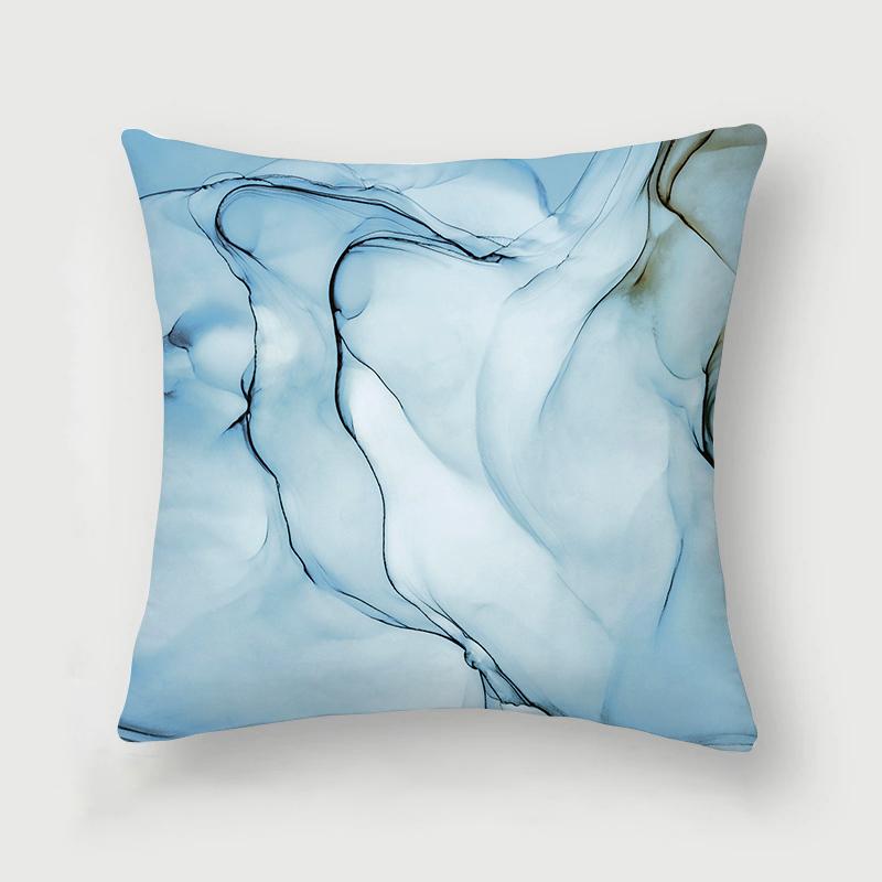 Inky Blue Marble Print Pattern Cushion Cover Home Living Room Sofa Decoration Square Polyester Throw Pillow 45X45Cm