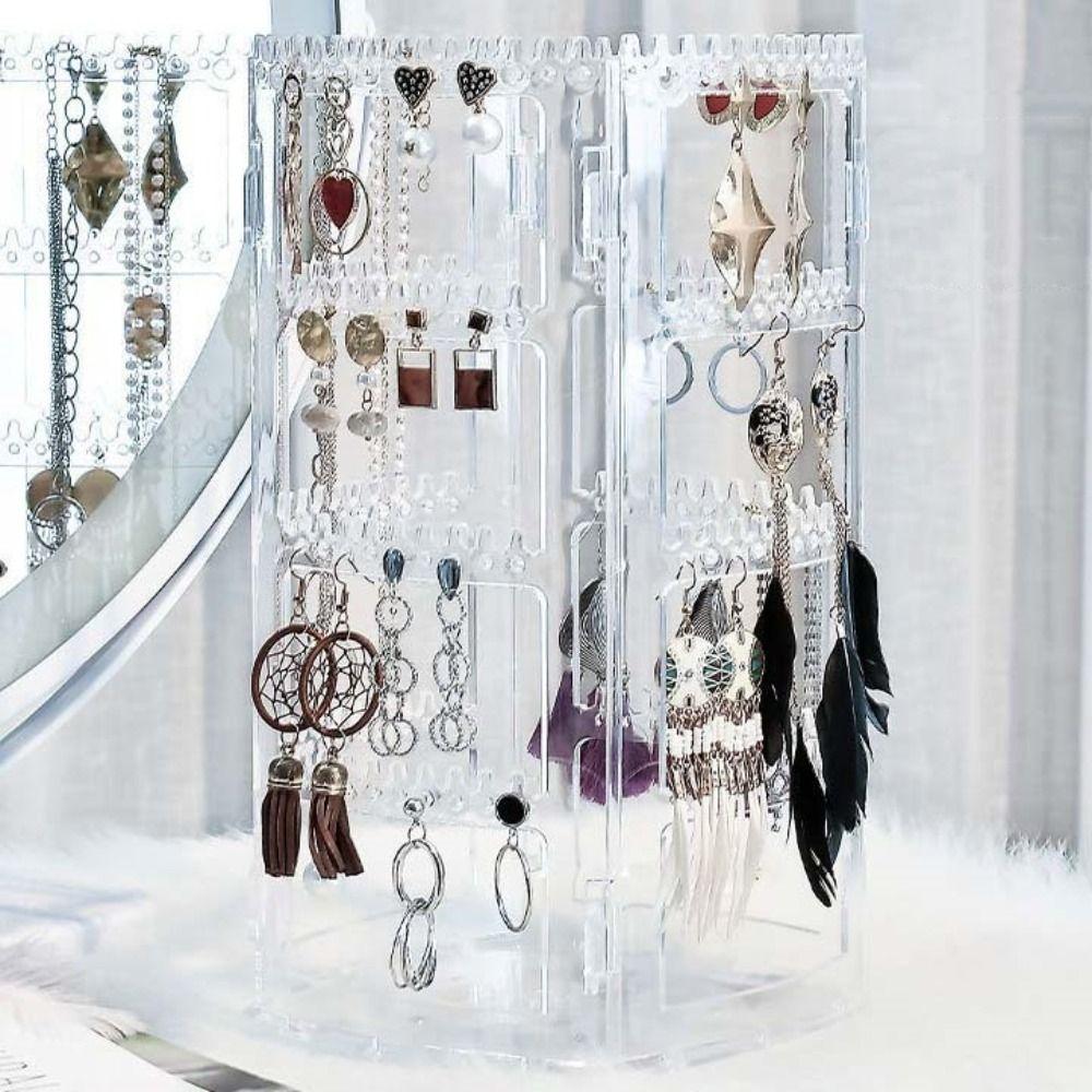 360 Degree Jewelry Display Rack Rotating Jewelry Storage Box Necklaces Rings Holder Selling Show