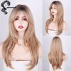 Long Straight Ash Blonde Wig with Bangs, Black Blonde Ombre Wigs for Women, Synthetic High-Temperature Blonde Wig for Women