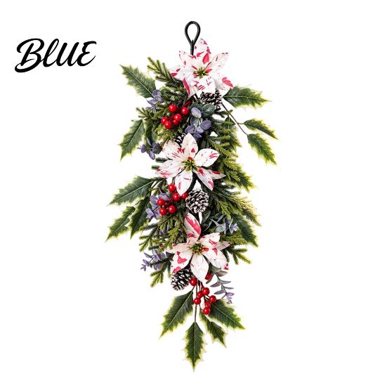 Holiday Soft Furnishing Wreath with Artificial Holly Teardrop Swag Pendant Christmas Leaves Swag Pinecones Party