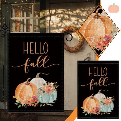 (Nikita) Fall Pumpkin Garden Flag Floral Vertical 12.5 X 18 Inch Outdoor Decorations