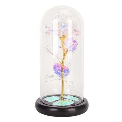 Glas Rosenlicht Dekorativ Romantisch Schön LED Kunstblume in Glaskuppel für Schlafzimmer