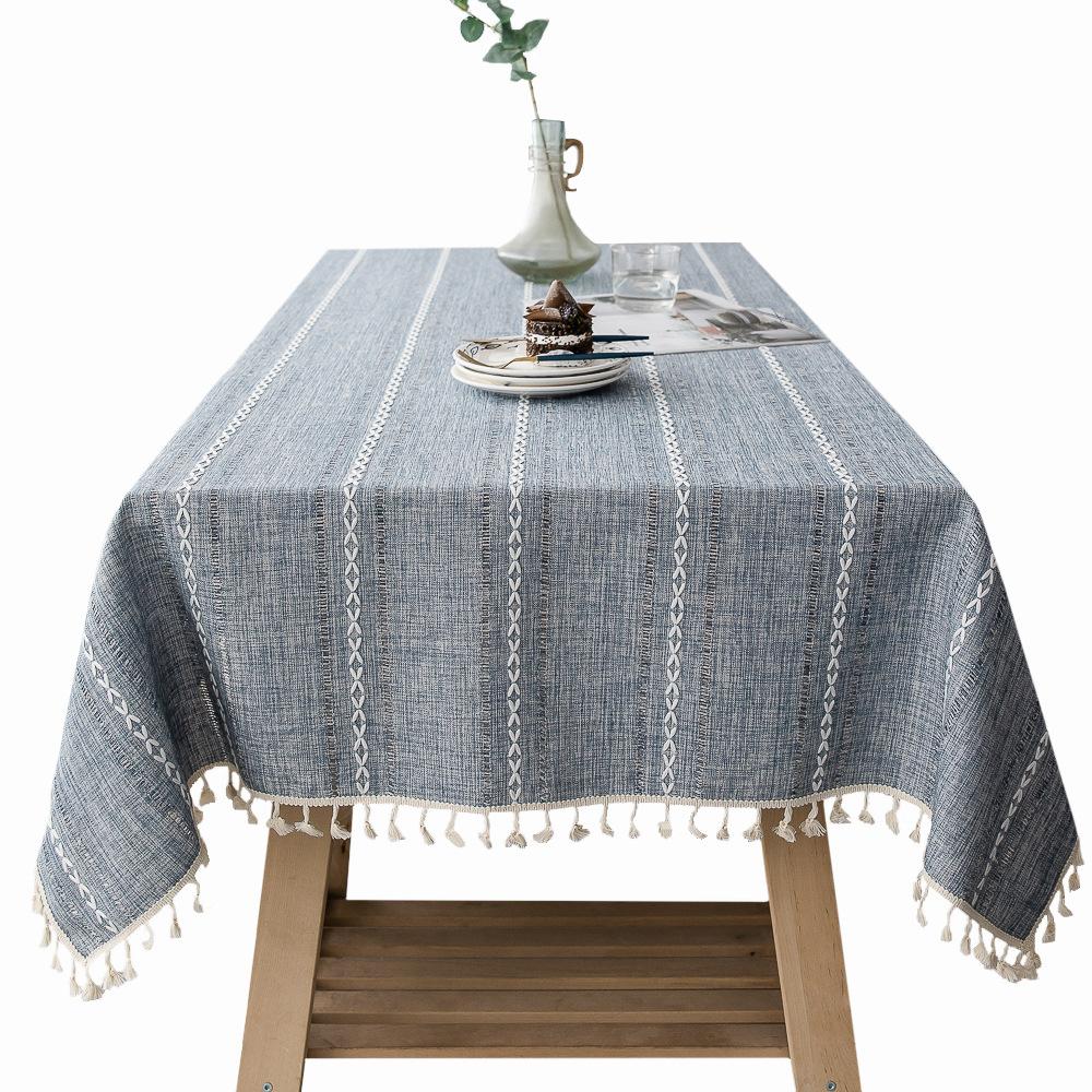 Fabric Dining Table Cloth European Striped Jacquard Hollow Cotton And Linen Tablecloth Coffee Table Tablecloth Nordic Style