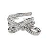 Delicate Small Fragrant Style Bow Full Of Diamonds Zir*****Pen Ring Women'S Light Luxury High-End Niche Design Super Fairy Ring