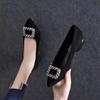Women's Shoes 2025 Spring New Fashion Pointed Head Shallow Mouth Single Shoes Black First Layer Sheepskin Rhinestone Square Buckle Flat Loafers