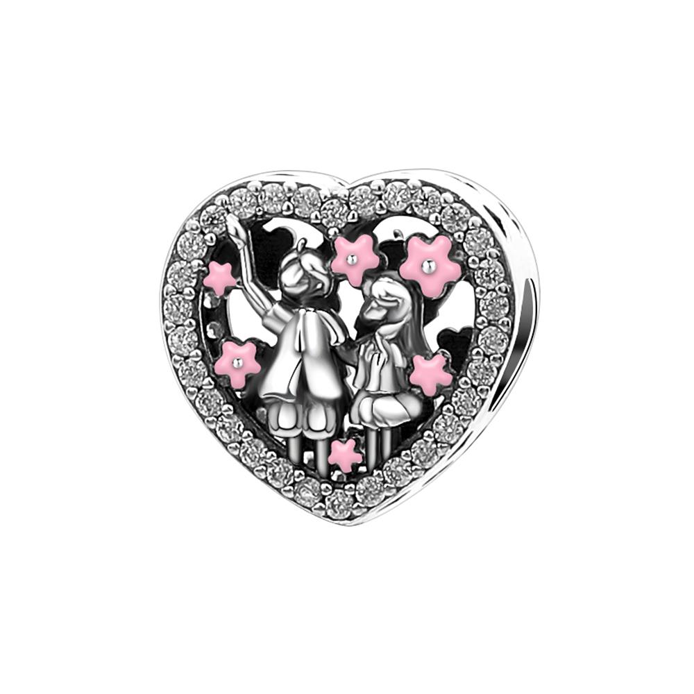 925 Silver Love Footprints Bead Double Pendant Charm for DIY Bracelet Jewelry Making Gift for Boy Girl Friend