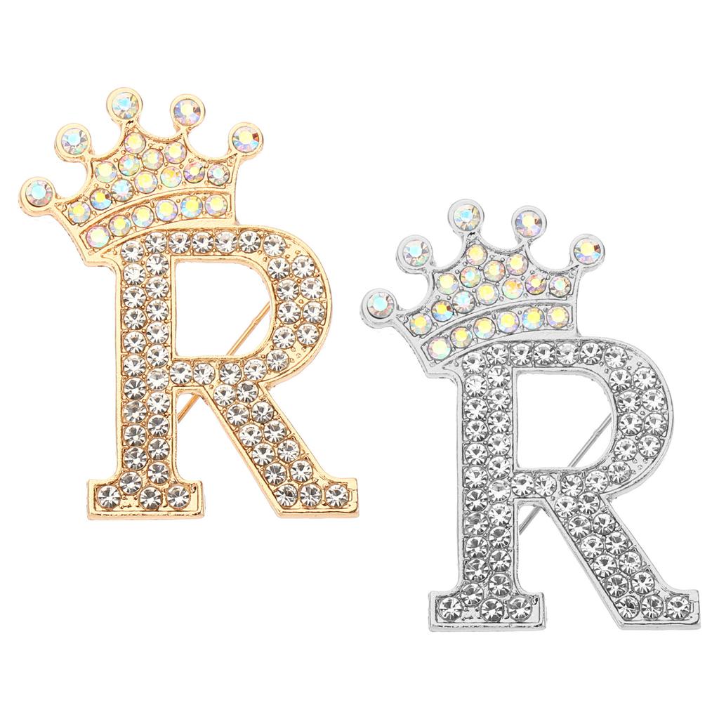 2pcs Letter Brooch Pins Crown Initial Rhinestone Alphabet A-W Letter Lapel Badges Pin for Women Suits Dress Coat Clothes Craft