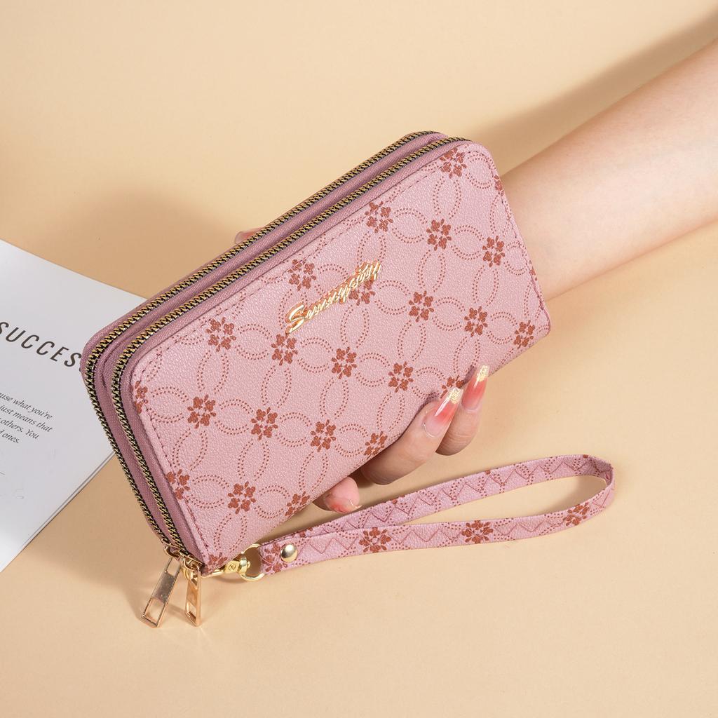 Fashion Women Wallet Faux Leather Double Zipper Large Capacity Clutch Pure Card Holder Wallet