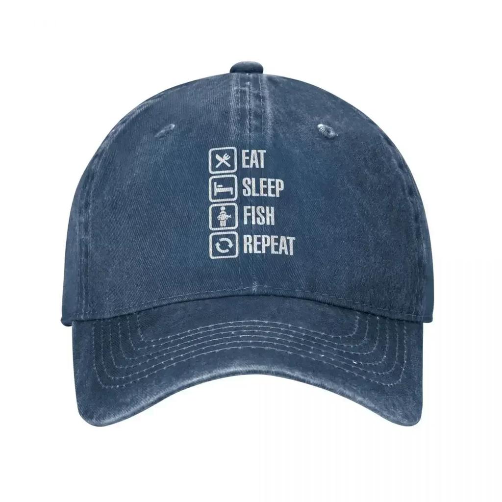 Eat Sleep Fish Repeat Baseball Caps Retro Distressed Cotton Fishing Bass Fisherman Snapback Hat for Men Women Running Caps Hat