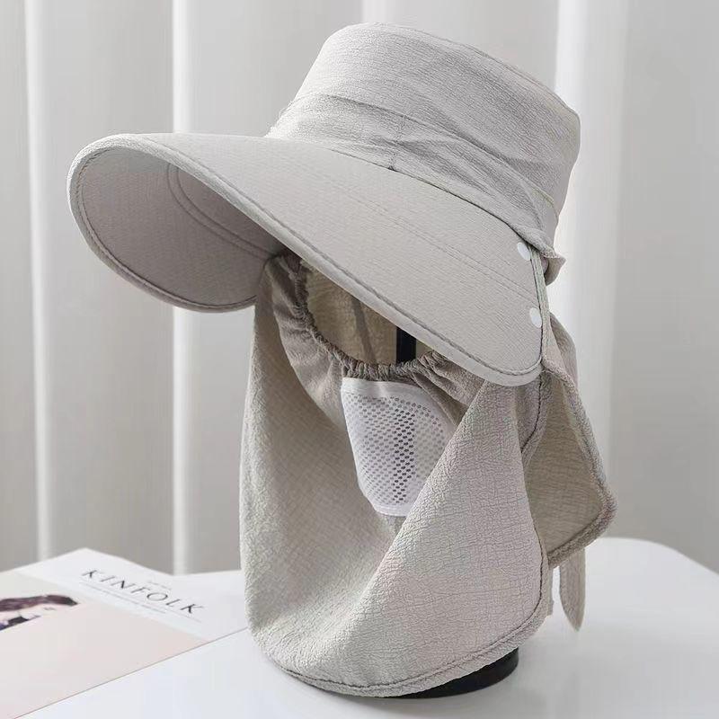 Lightweight Breathable Hat, Ice Silk Cotton Hemp Sunscreen Sun Hat, Anti-ultraviolet Hat, Can Leak The Ponytail Sunscreen Mask Neck Guard As A Whole