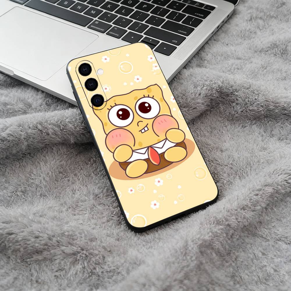 S-B-Sponge-Bob Soft Silicone Phone Case for Samsung Galaxy A73/A71/A72/A70/A53/A52/A51 - Black