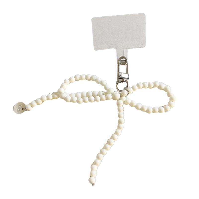 Cute Bowknot Phone Chain Stylish Bag Accessory Beaded Bag Pendant Bowknot Phone Jewelry Charm Pendant for Any Device белый