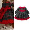 Girls' Plaid Christmas Dress - Peter Pan Collar, Long Sleeve, Mesh Skirt