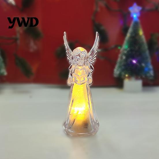 Prayer Angel Figurine Guardian Night Light, Small Reading Playing Music Acrylic Statue Decoration with LED Light for Desk, Table, Shelf Decor Peaceful