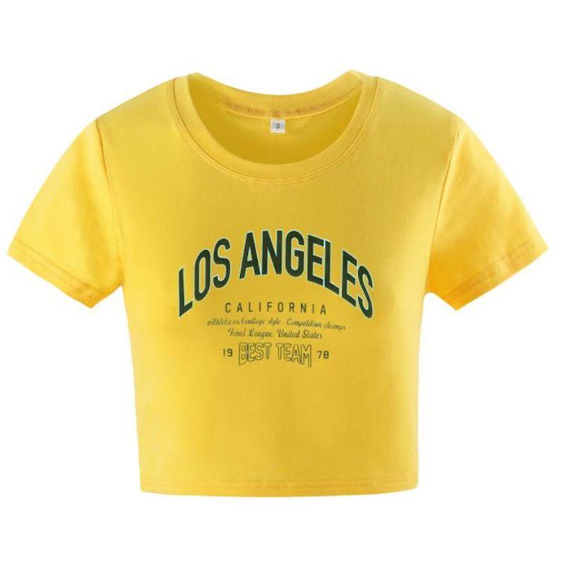 

Модная облегающая футболка с коротким рукавом, укороченный топ, женская сексуальная укороченная футболка, женская футболка Yellow M