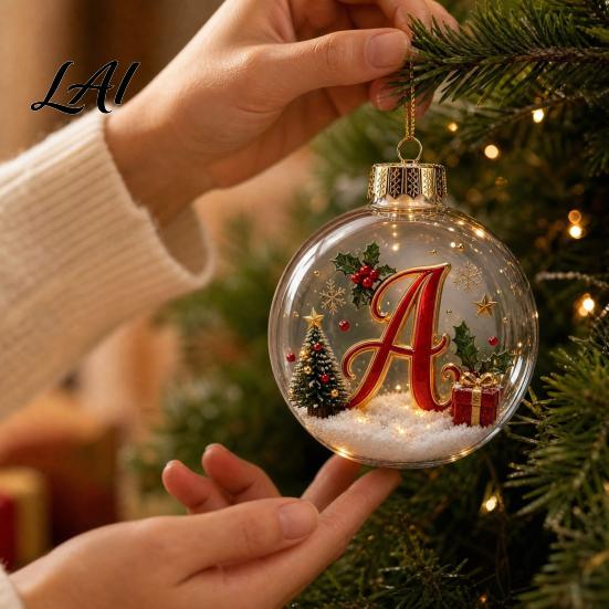 Decorative Xmas Tree Pendants Glowing Christmas Story Ornament Light‑Up Mini Animals Hanging Ball Ornament with Warm LED Transparent Balls