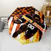 1PC Custom Name Football Player Flames Automatic Folding Umbrella Compact Travel Umbrella for Men & Women, Ideal Gift for Christmas, Birthdays, Hallo