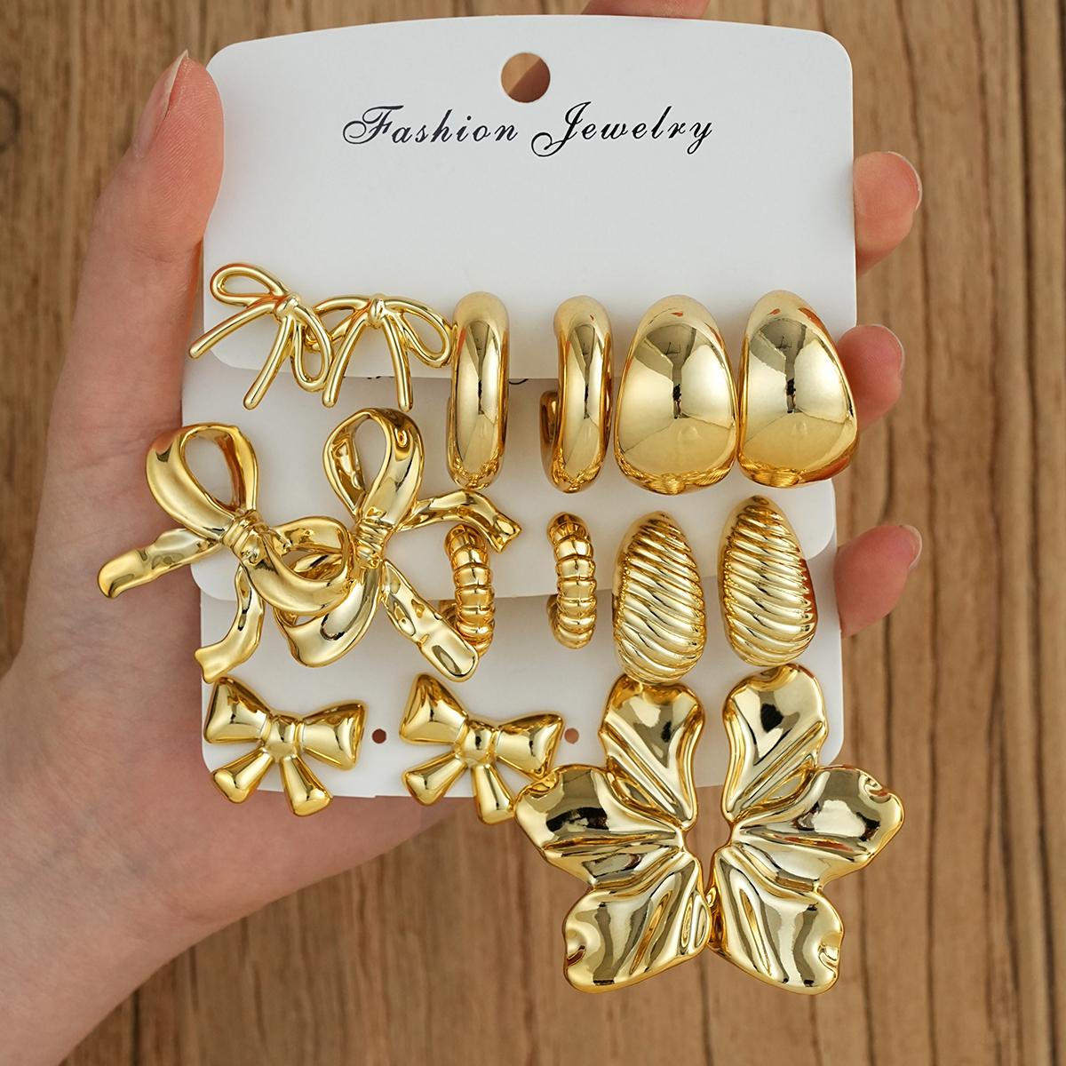 

9Pairs Vintage Gold Color Earrings Set For Women Fashion Starfish Shell Hoop Stud Earrings Beach Party Daily Wear Jewelry Gifts