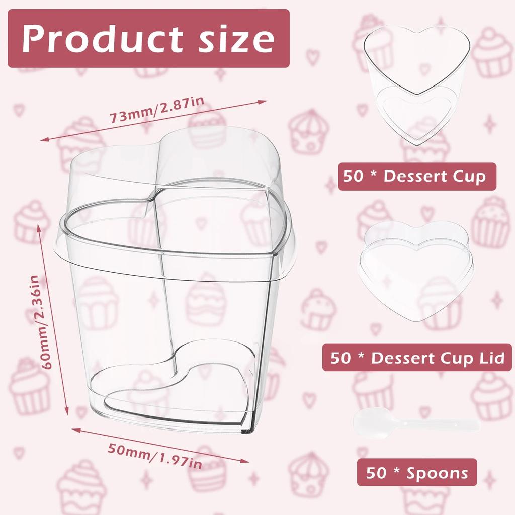 50Pcs Dessert Cups with Lids Spoons 6oz/180ml Mini Reusable Dessert Pots Clear Plastic Parfait Appetizer Cup for Dessert Pudding