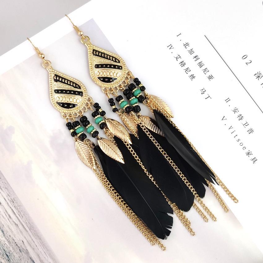 Bohemian Retro Tassel Water Drop Feather Earrings