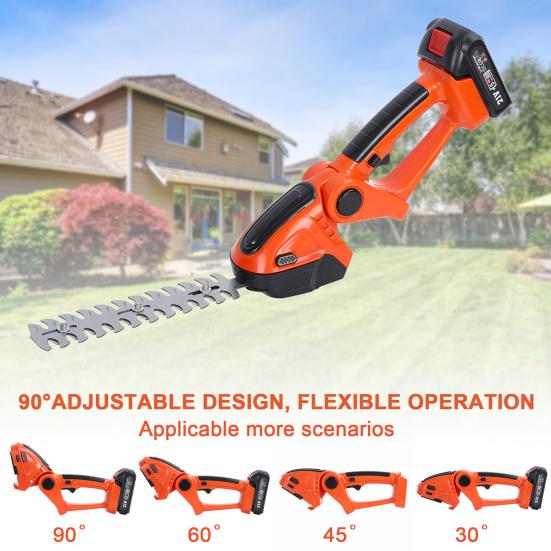 Cordless Electric Hedge Trimmer, 2-in-1 Handheld Grass Shears with 2 Batteries and Charger