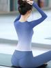 Gradient Yoga Wear Women's Long Sleeve Knit Slimming One-Piece for Pilates, Running, and Fitness.