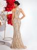 Luxuriöses gestreiftes Pailletten-Neckholder-Abendkleid mit schulterfreiem Schnitt