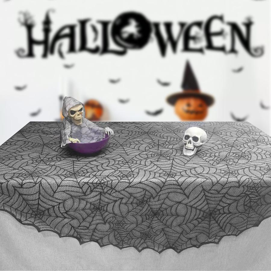 Halloween Lace Tablecloth Bat Net Skull Pattern Rectangular Shape For Party Decoration Haunted House Pumpkin Design
