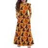 Girls' Tiered Ruffle Dress Halloween Day - Long Sleeve Printed Maxi With Pockets