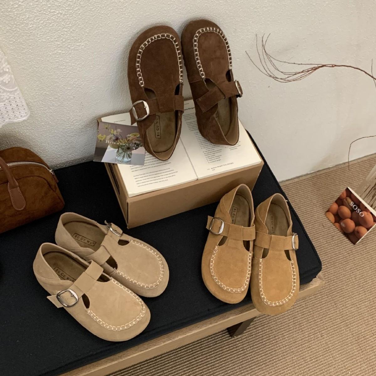 

2025 new round head with thick sole versatile commuter work women s single shoes Doudou matte women s shoes 39 хакі