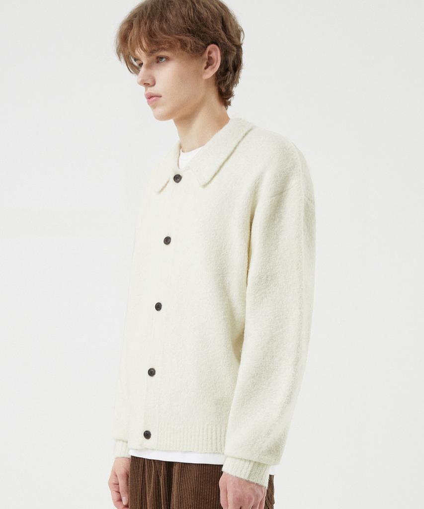 Trillion Wool Boucle Collar Cardigan Knit (Ivory)
