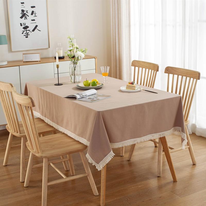 Modern Minimalist Solid Cotton Washed Tablecloth With Tassels Dining Table Coffee
