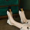 Fashion 2025 Female Shoes Classic Thick Heel Bow Metal Decoration Lady Pumps Simple Square Head Leather Women Single Shoes