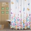 Butterfly and Flower Shower Curtain Colorful Garden Design Spring Theme Nature Art Bath Decor Waterproof Fabric Boho Style