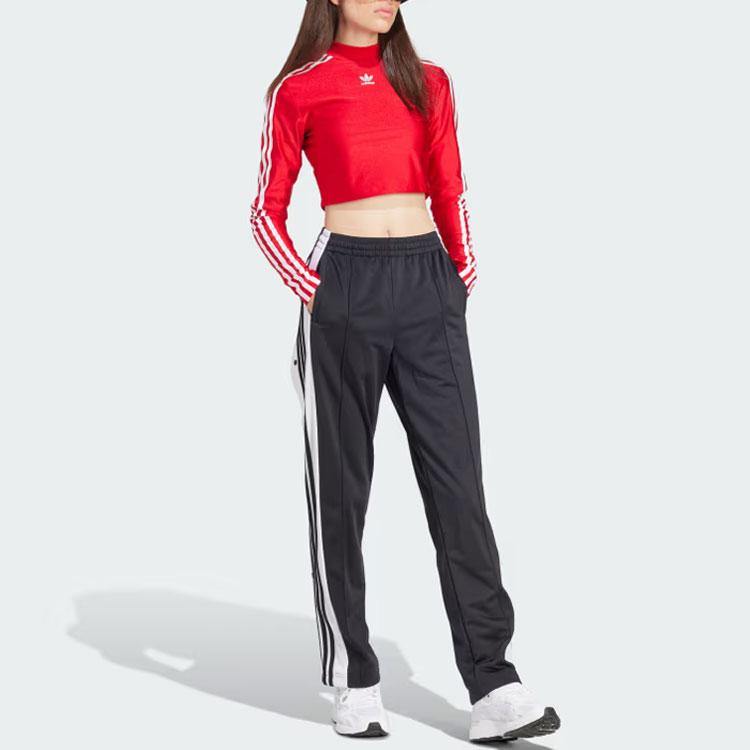Adidas Originals 3-Stripes Cropped Long-Sleeve High-Neck Top Women Tops Red IR8132