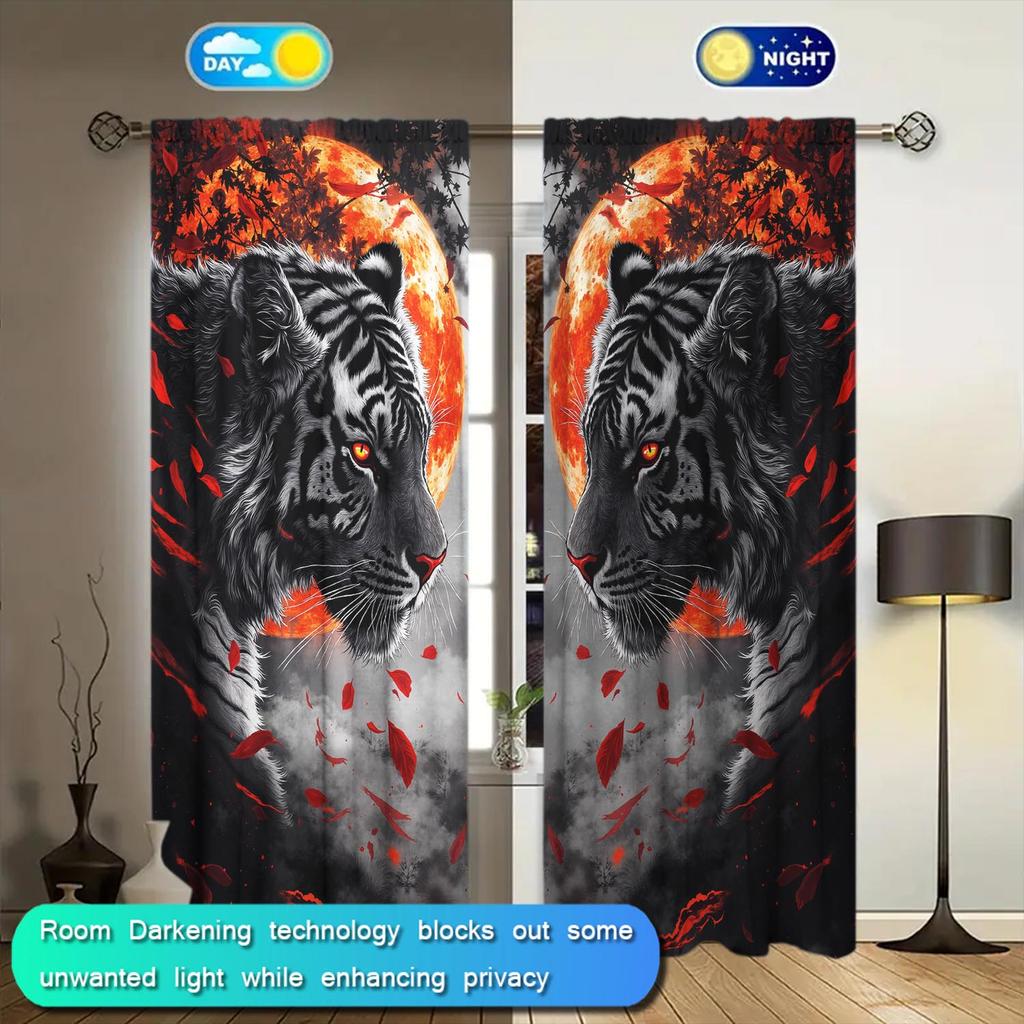 2 Panels The Fierce Tiger Under The Red Sun Curtains   Versatile Design Suitable for Any Style   Creating a Peaceful Living Space
