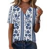 Women's Casual Floral Print V-Neck Short Sleeve T-Shirt Top with Decorative Buttons for Everyday Wear