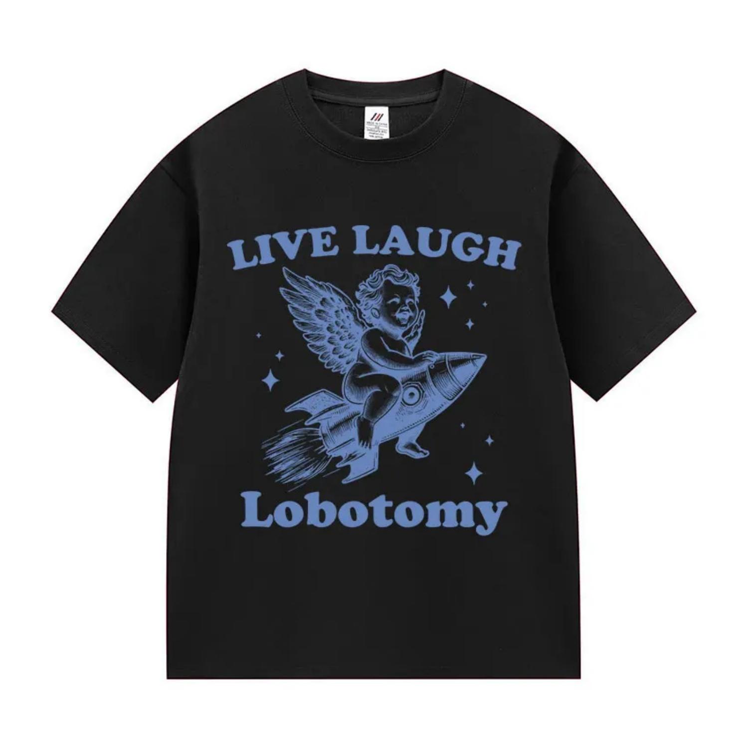 

Live Laugh Lobotomy Funny Vintage Cartoon T Shirt s Summer Aesthetic Fashion Short Sleeve Y2K 100_ Cotton T shirts S чёрный