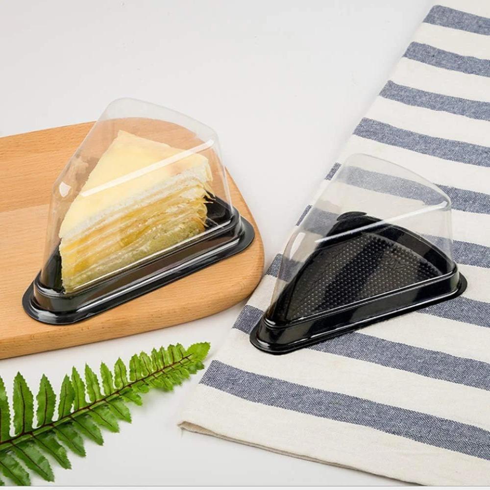 50Pcs Caixas de fatias de bolo de plástico Recipientes de sobremesa descartáveis Caixa de cheesecakes duráveis Padaria