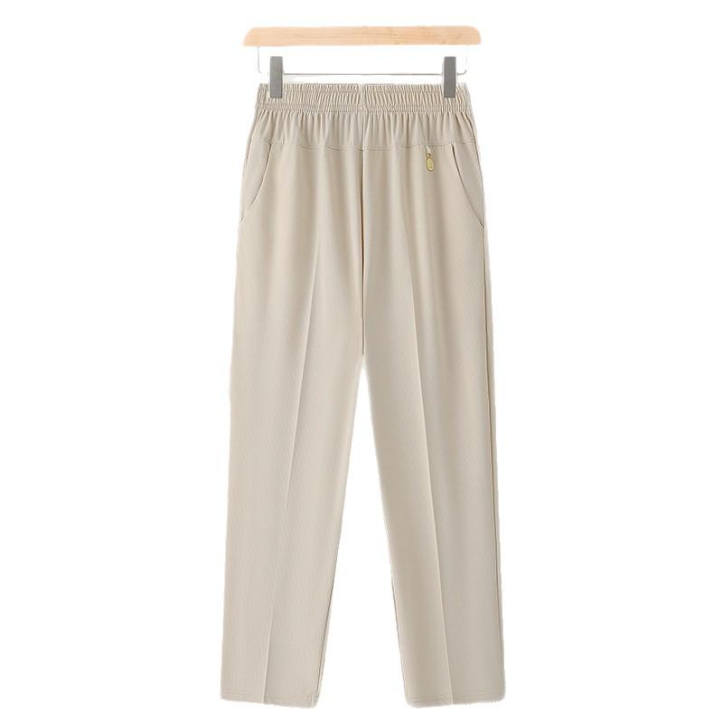 Ice Silk Loose Fit Elastic Pants for Women - Nine-Tenths Length, Summer Style, Ideal for Middle-Aged and Elderly