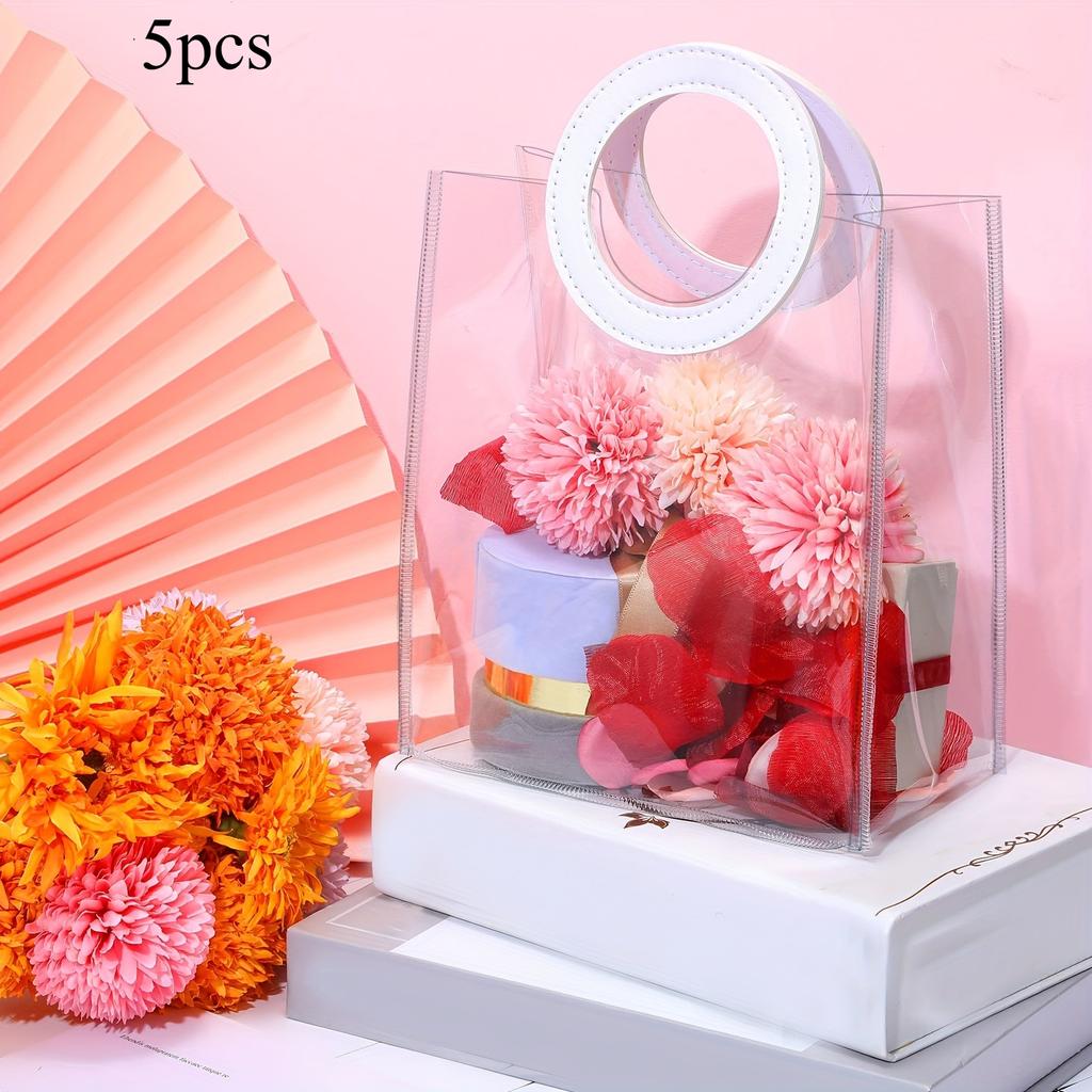 Plastic Gift Bag with Handle Clear Wedding Anniversary Birthday Gift Bag Wrapping Shower Jewelry Making Display Packing Supplies