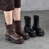 Johnature Genuine Leather Thick Soled Thick Heel Mid-calf Boots Plush Warm Women's Slip-on Boots