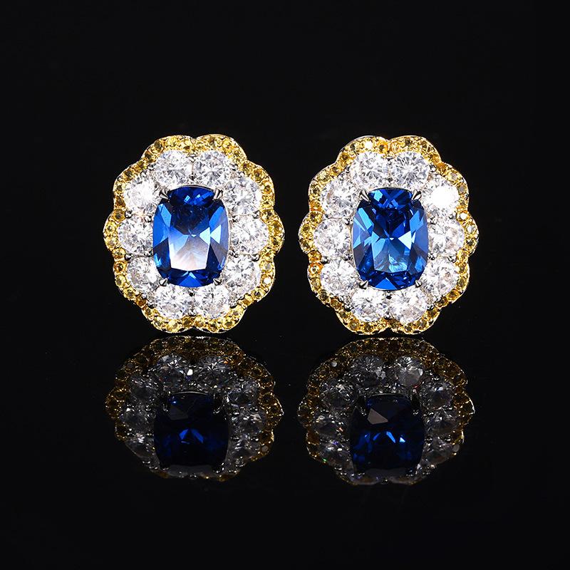 New Huabi jewelry copper bottom gold-plated simulation blue spinel high-end retro suit women 10 * 14-8 * 10